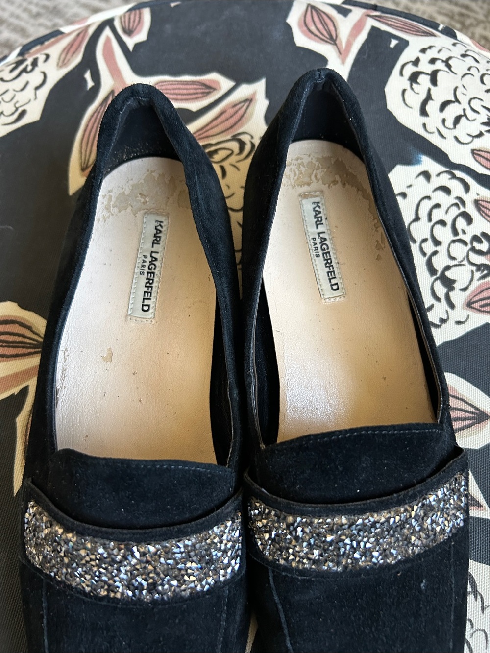 Karl Lagerfeld Paris Quincy Black Suede Rhinestone Loafers Size 8 - Picture 6 of 12